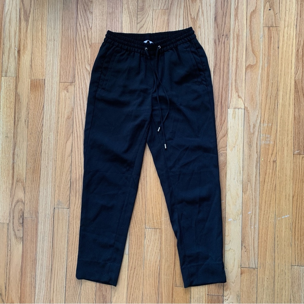 H&M Black Textured Drawstring Trouser Pants